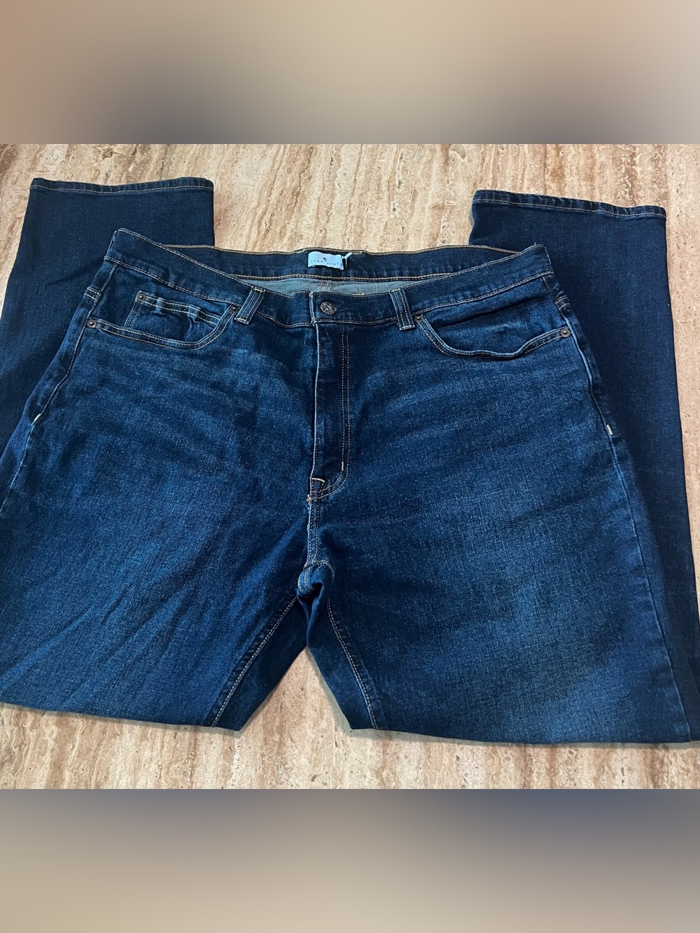 True Craft Men's Straight Fit Dark Blue Denim Jeans:  38 x 30